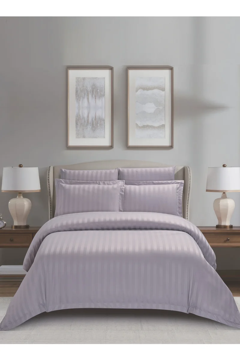 دوناتيلا Striped Duvet Cover Set King Size 220x240 cm - 6-Pcs Bed Set, Microfiber Fabric - 1 Duvet Cover, 1 Fitted Sheet, 2 Pillow Sham, 2 Pillowcase (Filler Not Included)