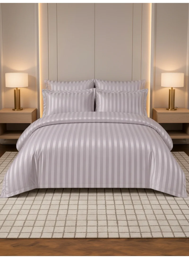 Hotel Striped Duvet Cover Set, Fits 200x200 cm Size Bed, 6-Pcs King Size Bedding Set, Brushed Microfiber Fabric, (Filler Not Included).