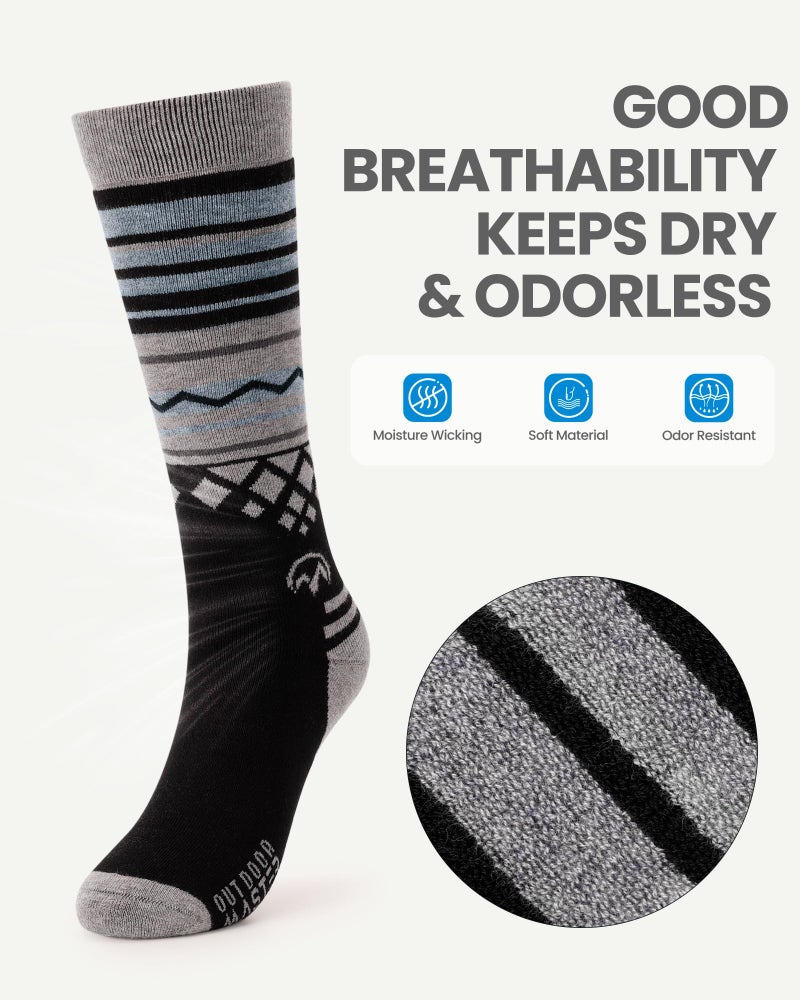 OutdoorMaster جوارب التزلج من OutdoorMaster، جوارب تزلج من صوف الميرينو للرجال والنساء، جوارب دافئة وقابلة للتنفس للتزلج في الطقس البارد، تصميم فوق الساق مع كفة غير قابلة للانزلاق، قابلة للغسل في الغسالة - Image 3