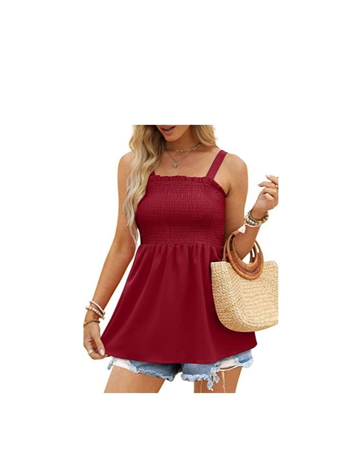 Loquat Women's Fashion Suspender Lotus Edge Leaf Pleated Vest 