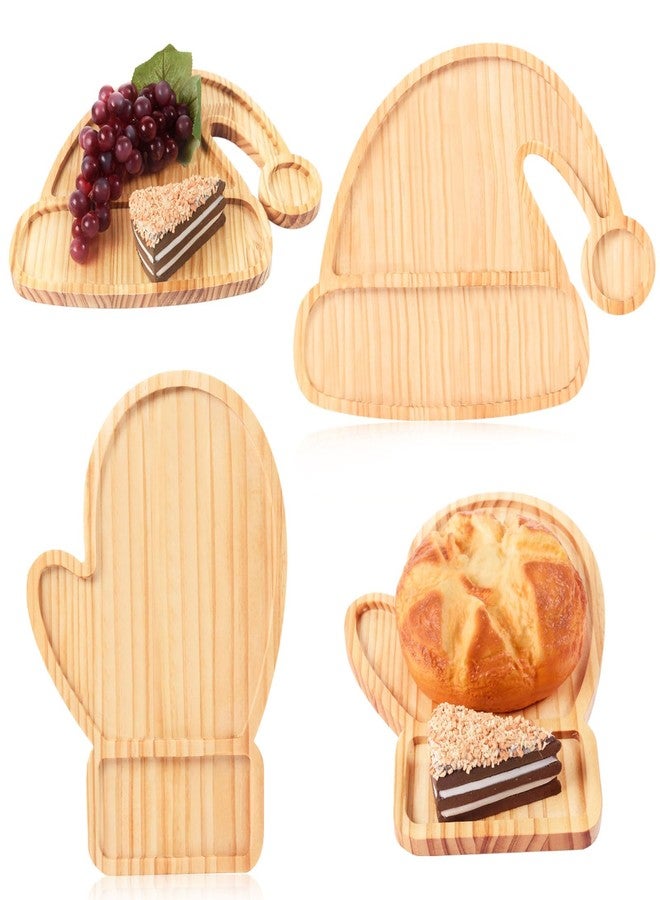 FOBSME 2 Pcs Christmas Serving Trays Santa Hat and Winter Mitten Shape Charcuterie Boards Decorative Wooden Serving Platter Pine Wood Snack Dish Plates for Xmas Holiday Housewarming Present,12.6 Inch - Image 1
