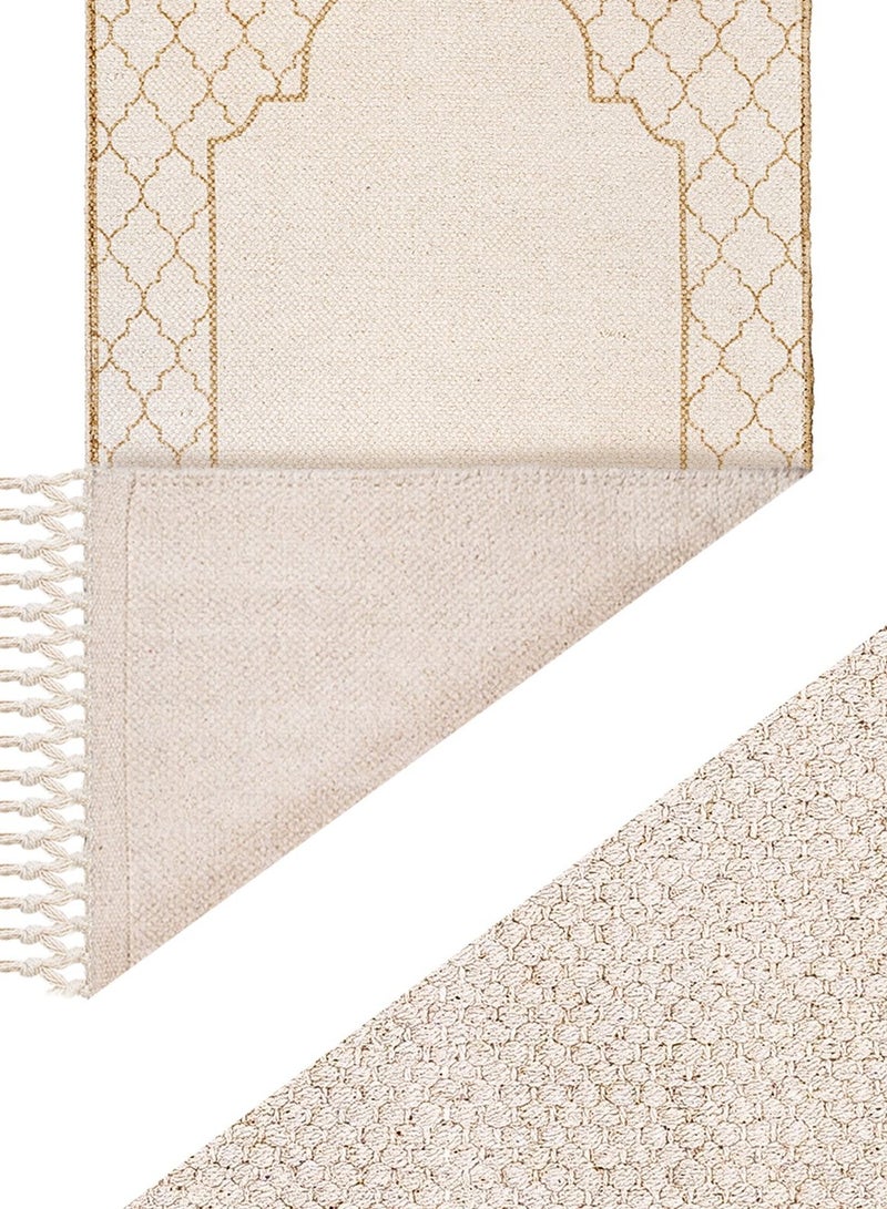 KHAMSA Khamsa Comfort | Muslim Prayer Rug Prayer Mat with Added Foam Padding for Pressure Relief and Motion Absorption Children Size 55 cm x 100 cm Arabic Style Janamaz in 100% Soft Organic Cotton Fabric Handcrafted Arabic Design | Asmar - Tan  - Image 2