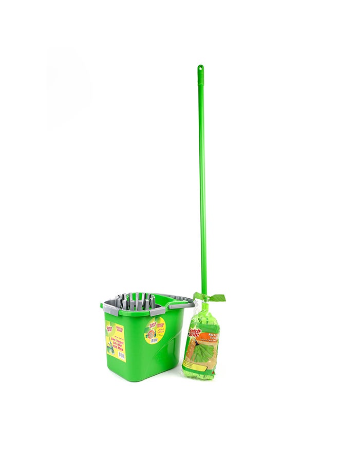 Scotch Brite CSC Green Bucket with Wringer/Squeezer + Floor mopt with stick Free, bucket size: 26 cm x 32.6 cm x 13 cm, Green color. 1 set/pack - Image 2