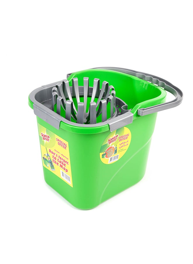 Scotch Brite CSC Green Bucket with Wringer/Squeezer + Floor mopt with stick Free, bucket size: 26 cm x 32.6 cm x 13 cm, Green color. 1 set/pack - Image 3
