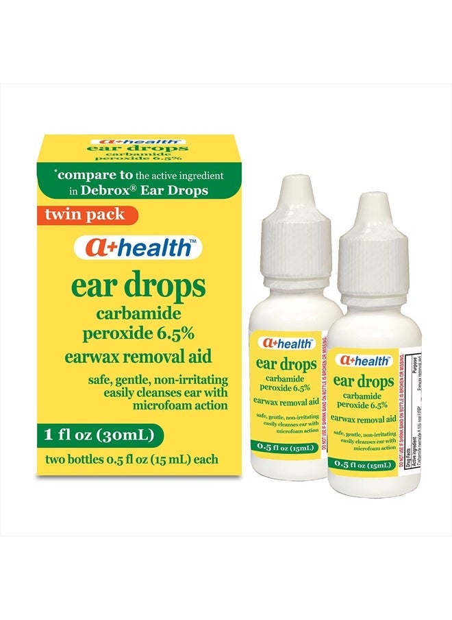a+health Earwax Removal Drops, Carbamide Peroxide 6.5%, Made in USA, Twin Pack, 1 fl Ounce  - Image 1