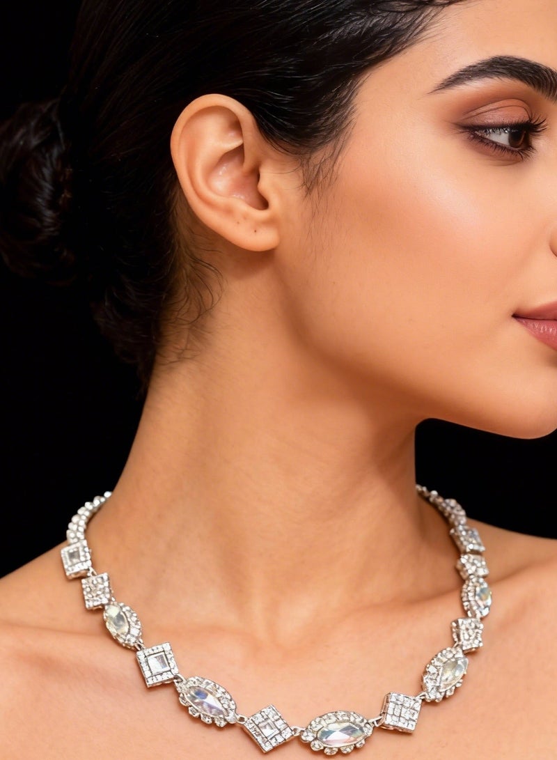 Silver Geometric Choker Necklace for Women with Iridescent Cubic Zirconia Pendant Modern Elegant Jewelry Perfect for Daily and Evening Wear Gift for Her Wife Sister - Image 1