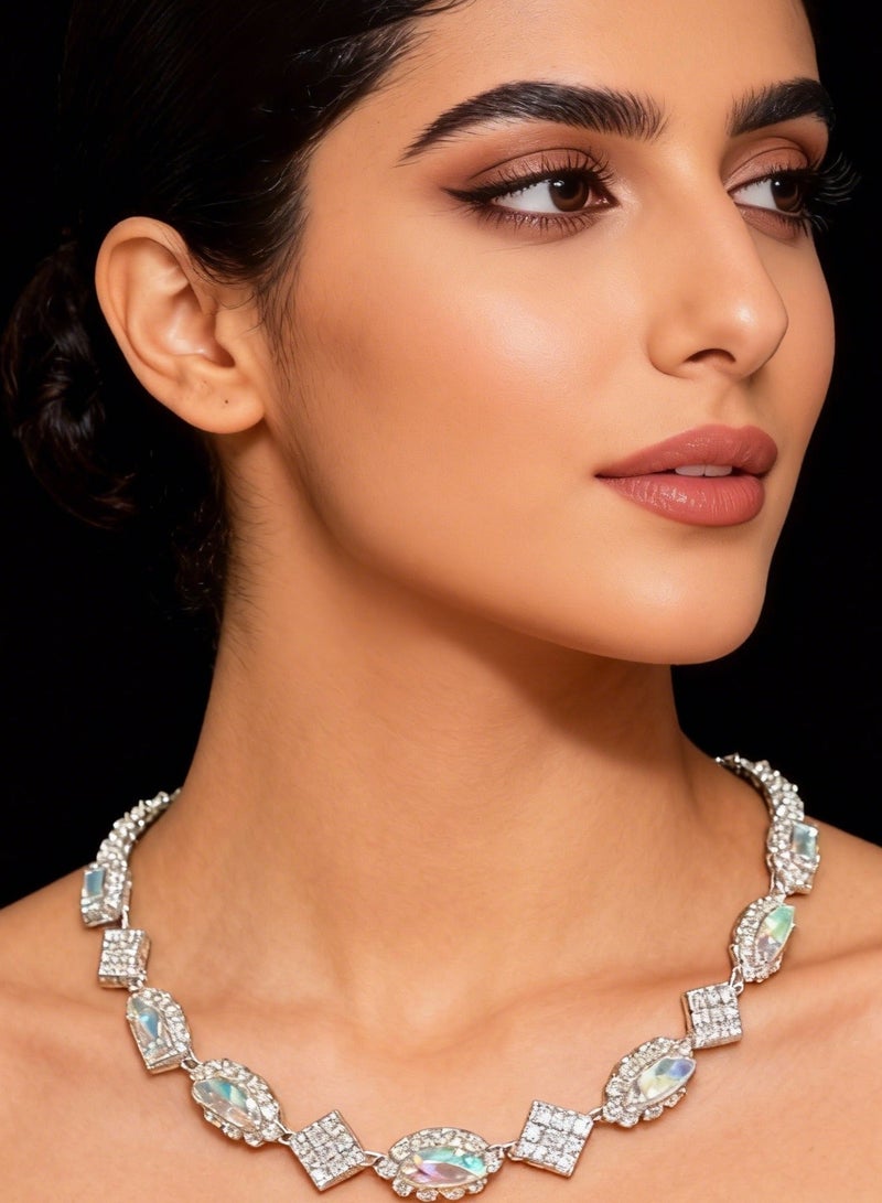 Silver Geometric Choker Necklace for Women with Iridescent Cubic Zirconia Pendant Modern Elegant Jewelry Perfect for Daily and Evening Wear Gift for Her Wife Sister - Image 3