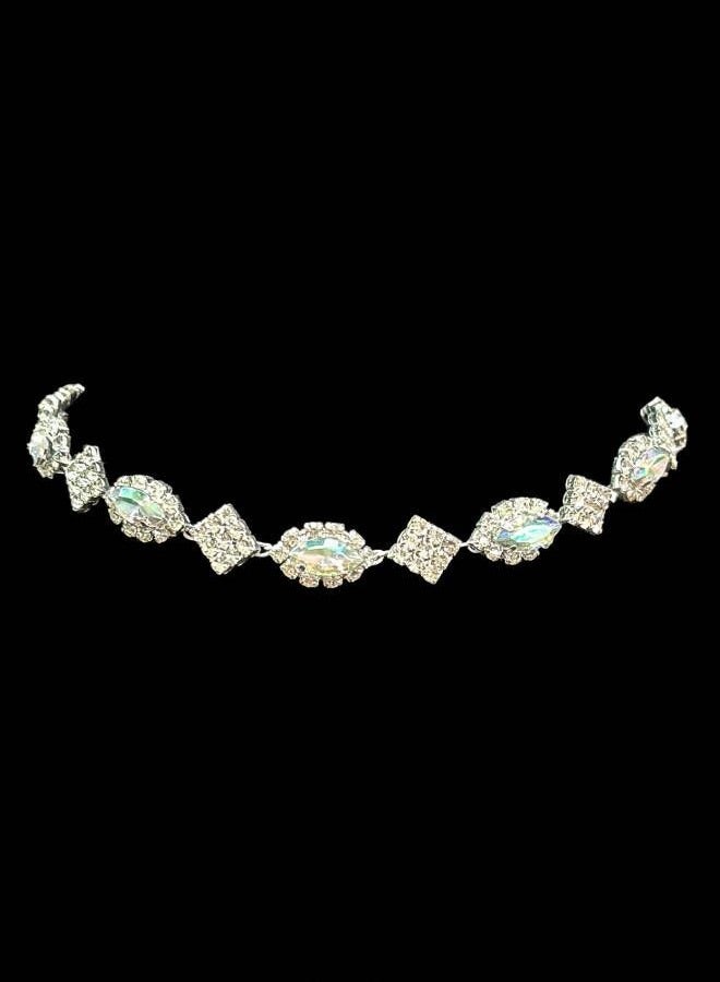 Silver Geometric Choker Necklace for Women with Iridescent Cubic Zirconia Pendant Modern Elegant Jewelry Perfect for Daily and Evening Wear Gift for Her Wife Sister - Image 2