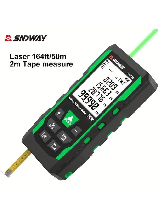 SNDWAY 2 في 1 مقياس مسافة بالليزر الأخضر مدى 50 متر مع شريط قياس 2 متر - Image 1