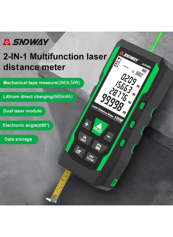 SNDWAY 2 في 1 مقياس مسافة بالليزر الأخضر مدى 50 متر مع شريط قياس 2 متر - Image 2