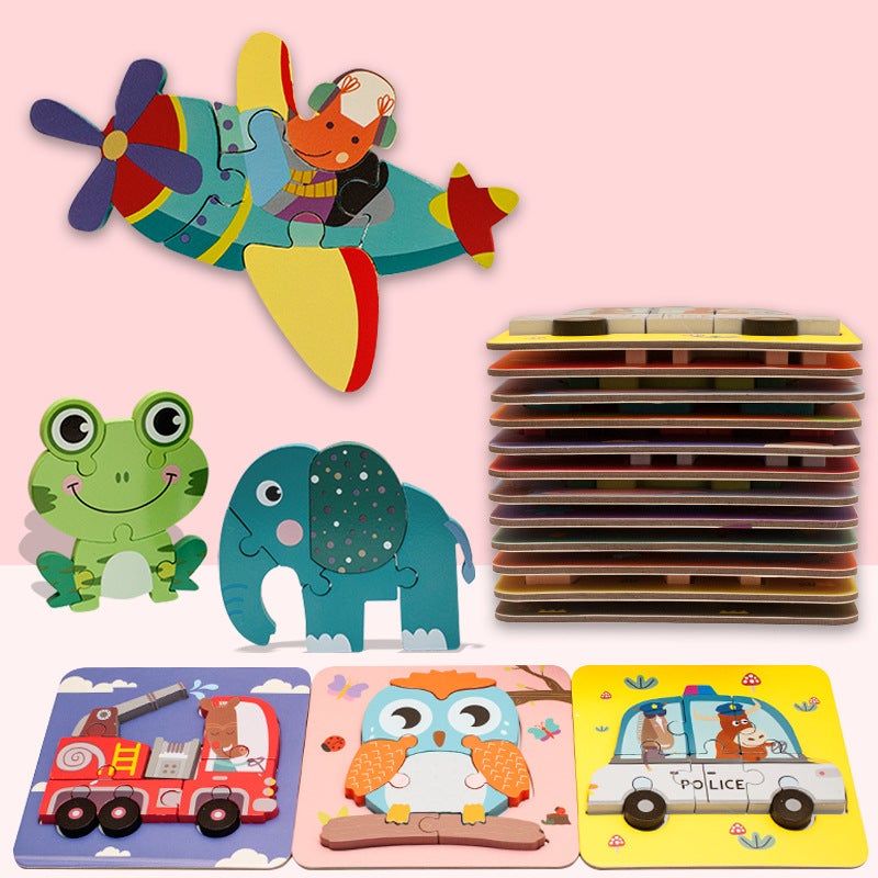 Children'S Thickened Three-Dimensional Puzzle Wooden Cartoon Animal Puzzle Hand Scratching Board Puzzle Early Education Toys - Image 5