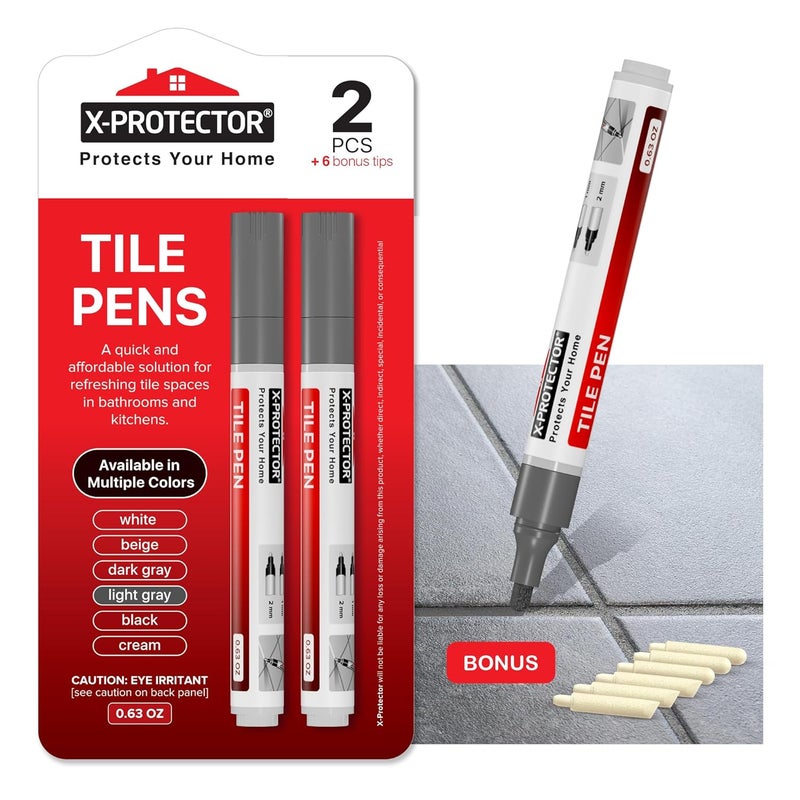 X-Protector Water Based Grout Marker - 2 PCS with 8 Tips, Light Grey - Image 1