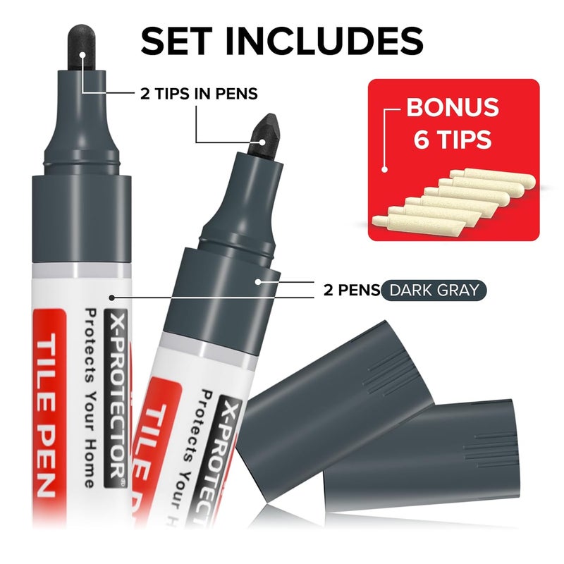 X-Protector Water Based Grout Marker - 2 PCS with 8 Tips, Light Grey - Image 3
