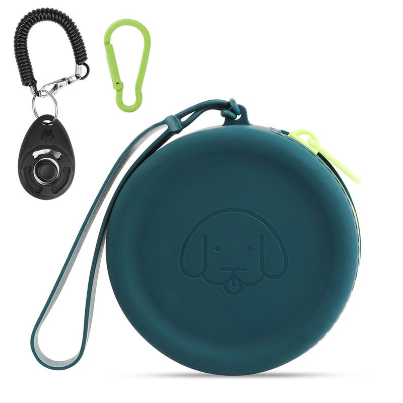 WALLFID Silicone Dog Treat Pouch Small Bag,with Pet Training Clicker,Walking Bag for Dog and Cat, Pocket Size, Easy to Clean, Odorless, Zipper Design,Moisture-Proof,Travel Walking Bag.(Dark Green) - Image 1