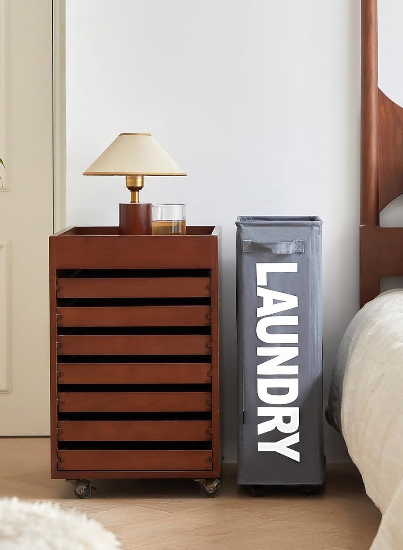 راكسوم سلة غسيل رفيعة دوارة مقاس 22 بوصة بمقبض على عجلات، سلة غسيل قابلة للطي، منظم وفرز ملابس قابل للطي، سلة تخزين طويلة، سلة غسيل كبيرة (رمادي غامق) - Image 2