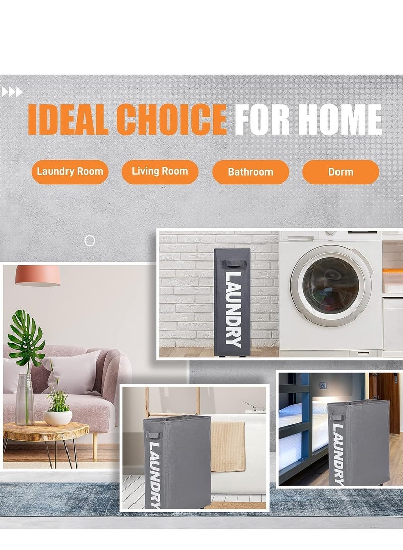 راكسوم سلة غسيل رفيعة دوارة مقاس 22 بوصة بمقبض على عجلات، سلة غسيل قابلة للطي، منظم وفرز ملابس قابل للطي، سلة تخزين طويلة، سلة غسيل كبيرة (رمادي غامق) - Image 5