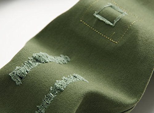 FREDD MARSHALL Boy's Army Green Skinny Fit Ripped Destroyed Distressed Stretch Patched Slim Jeans Pants - Image 5