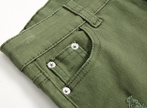 FREDD MARSHALL Boy's Army Green Skinny Fit Ripped Destroyed Distressed Stretch Patched Slim Jeans Pants - Image 3