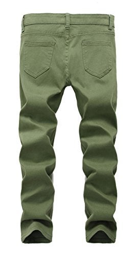FREDD MARSHALL Boy's Army Green Skinny Fit Ripped Destroyed Distressed Stretch Patched Slim Jeans Pants - Image 2