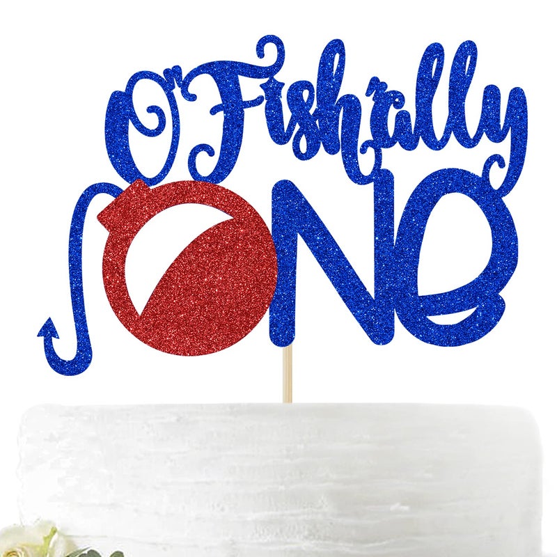 Hotmoon Ofishally One Cake Topper The Big One Theme Decoration Boys First Birthday Fishing Themed 1st Birthday Party SuppliesBlue and Red - Image 2