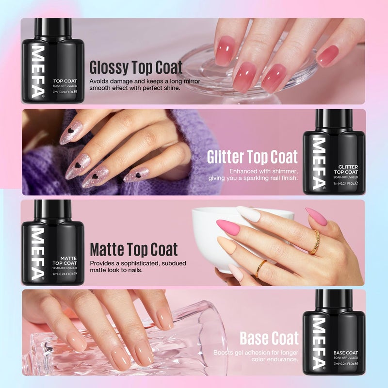 MEFA 47PCS Gel Nail Polish Kit, 42 Colors All Seasons Collection White Nude Pink Colorful Gel Polish Set with 5Pcs Top and Base Coat Primer Manicure Art at Home Salon 7ML Valentines Gifts for Women - Image 5