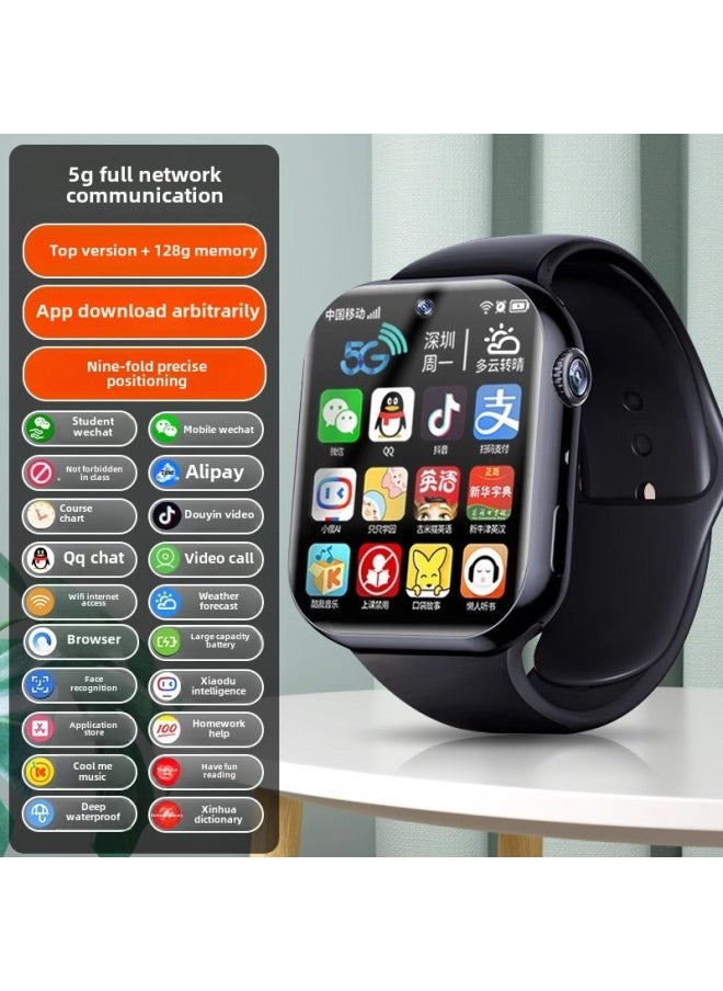 Generic [Official Genuine Goods] Student Children's Smart Phone Watch 5G Netcom Plug-in Card Multifunctional Waterproof Positioning-Color:Top Version Black [ultra-clear Dual Camera + 128g] 5g Full Network Access + Face Recognition + Deep Waterproof + Qq + Learning App + Video Call  - Image 1