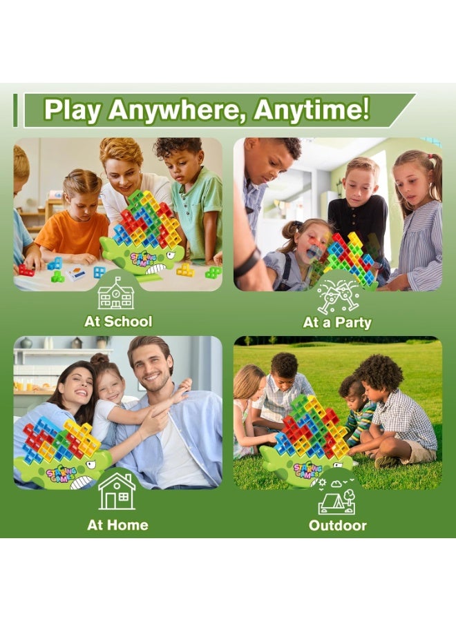 لعبة توازن وتكديس مكونة من 48 قطعة – قواعد على شكل ديناصور ومكعبات ملونة، لعبة جماعية للأطفال والكبار، تنمي الصبر والتنسيق الحسي - Image 3