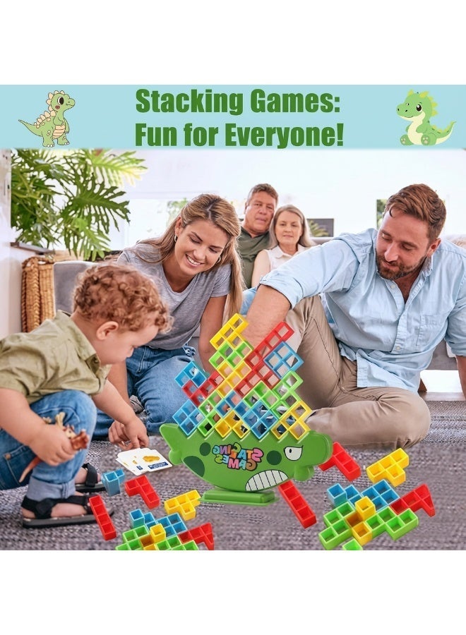 48Pcs Dinosaur Stacking Balance Game - Swing Stack High Building Blocks, Educational Montessori Toy for Kids, Parent-Child Interactive Desktop Tabletop Puzzle Game, Multi-Color Coordination & Logic Training Blocks - Image 4