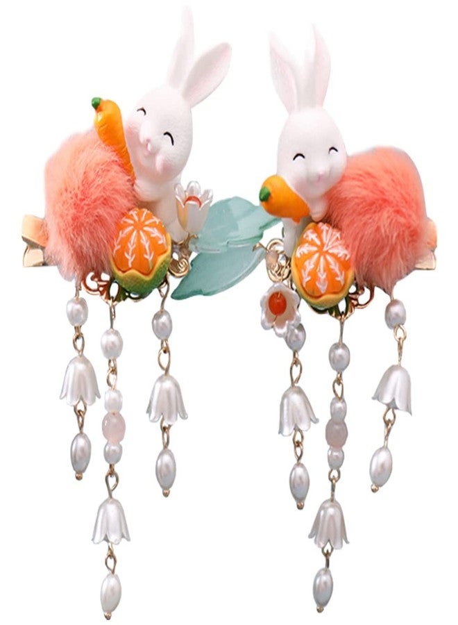 Beaupretty 2Pcs Bunny Hair Clips Plush Ball Hair Barrettes Tassel Easter Chinese Hair Accessories for Women Girls - Image 1