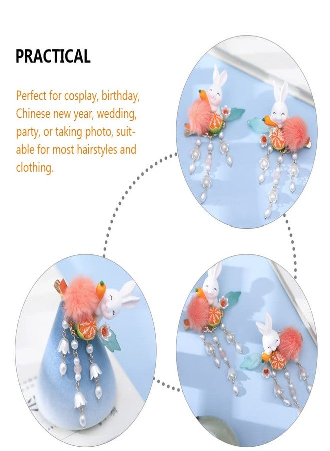 Beaupretty 2Pcs Bunny Hair Clips Plush Ball Hair Barrettes Tassel Easter Chinese Hair Accessories for Women Girls - Image 3