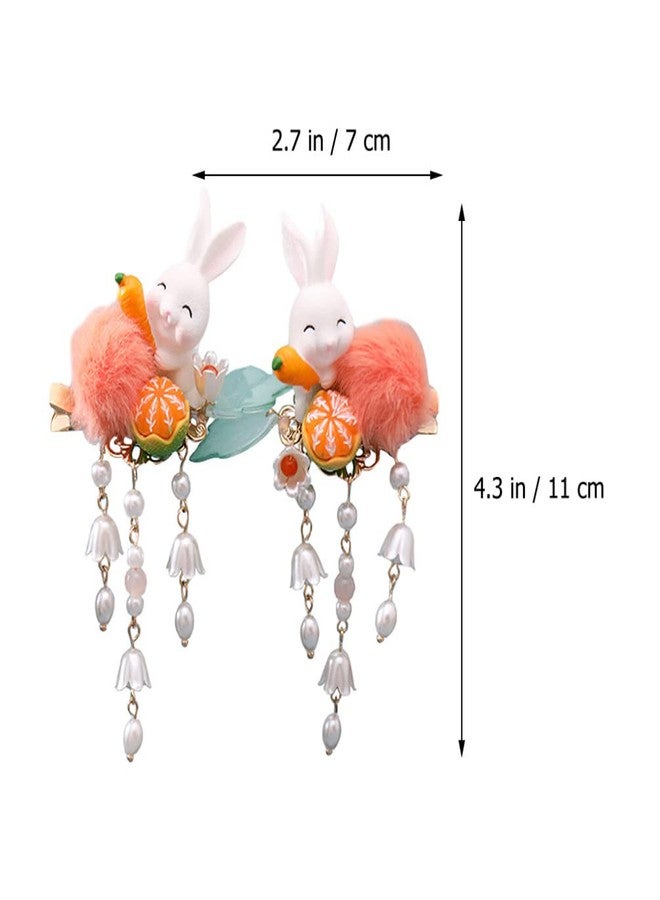 Beaupretty 2Pcs Bunny Hair Clips Plush Ball Hair Barrettes Tassel Easter Chinese Hair Accessories for Women Girls - Image 2