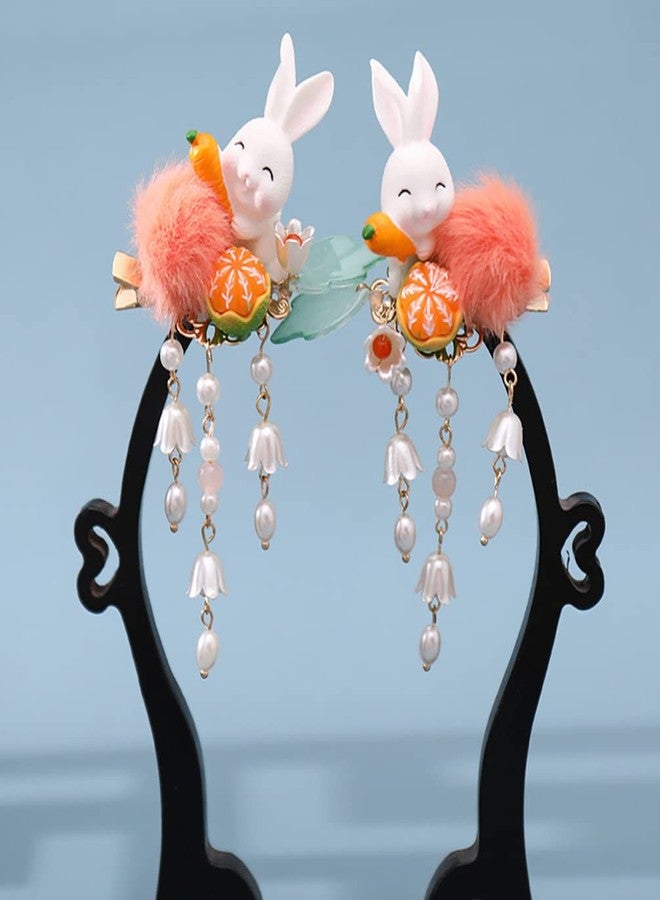 Beaupretty 2Pcs Bunny Hair Clips Plush Ball Hair Barrettes Tassel Easter Chinese Hair Accessories for Women Girls - Image 4
