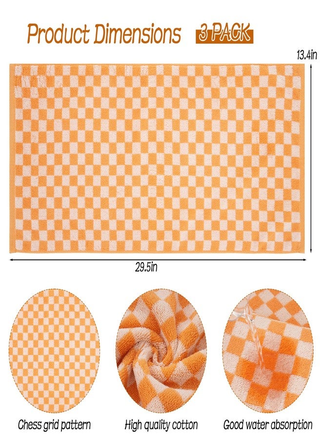 CODOHI 3 Pack Orange Checkered Hand Towels 100% Cotton Absorbent Soft Decorative Towel for Bathroom Kitchen Home Hotel Beach, 29.5 x 13.4 Inches - Image 2