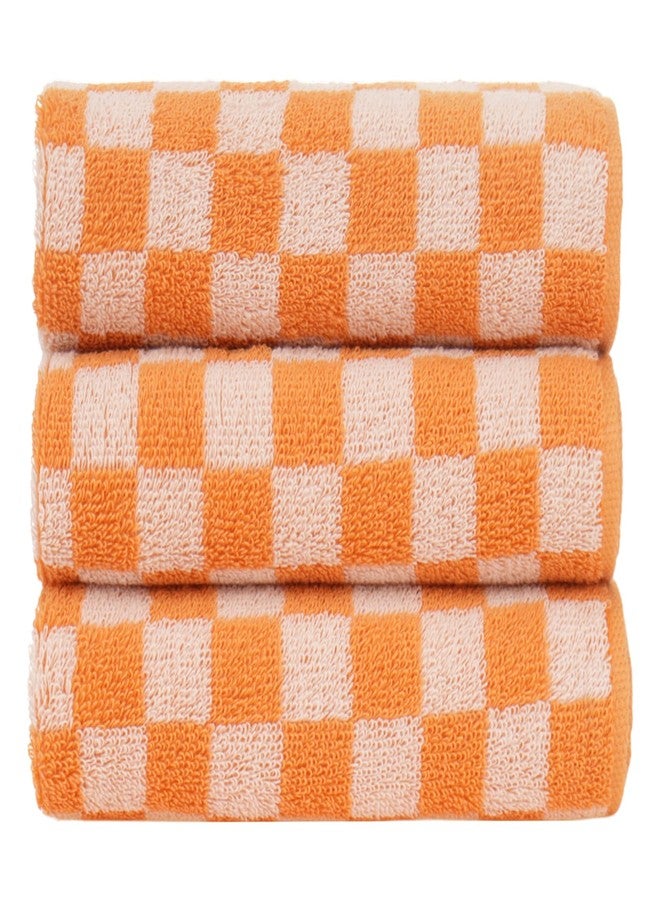 CODOHI 3 Pack Orange Checkered Hand Towels 100% Cotton Absorbent Soft Decorative Towel for Bathroom Kitchen Home Hotel Beach, 29.5 x 13.4 Inches - Image 1