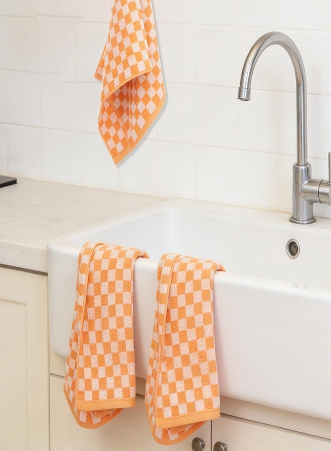 CODOHI 3 Pack Orange Checkered Hand Towels 100% Cotton Absorbent Soft Decorative Towel for Bathroom Kitchen Home Hotel Beach, 29.5 x 13.4 Inches - Image 4