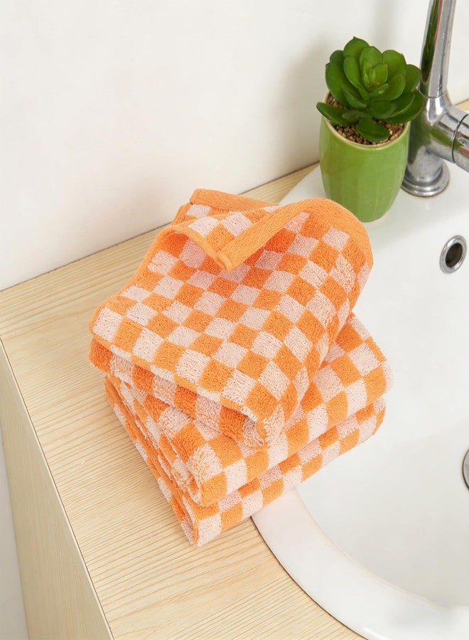 CODOHI 3 Pack Orange Checkered Hand Towels 100% Cotton Absorbent Soft Decorative Towel for Bathroom Kitchen Home Hotel Beach, 29.5 x 13.4 Inches - Image 5