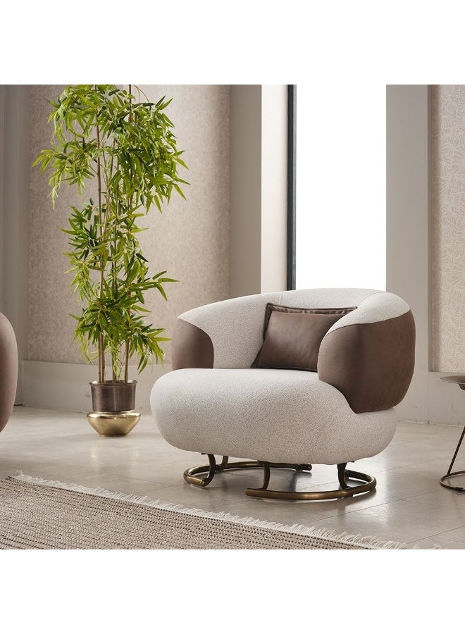 DANUBE HOME أريكة بالمييرا ذات مقعد واحد من القماش - بيج/بني، أريكة فردية أنيقة ومريحة لغرفة المعيشة، إطار خشبي ومعدني متين، الحجم: L105xW86xH80cm، مثالية للمساحات الصغيرة - Image 1