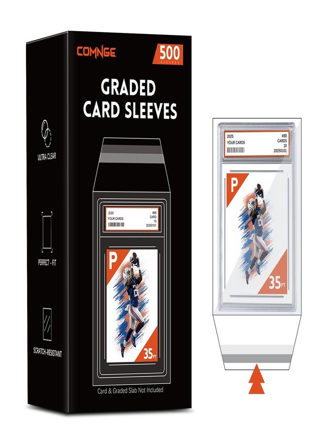 Comnge 500ct PSA Slab Sleeves - Graded Card Sleeves Compatible with 35pt PSA Slab, Perfect Fit Resealable Bag, Ultra Clear Slab Protector from Dust & Scratches - Image 1