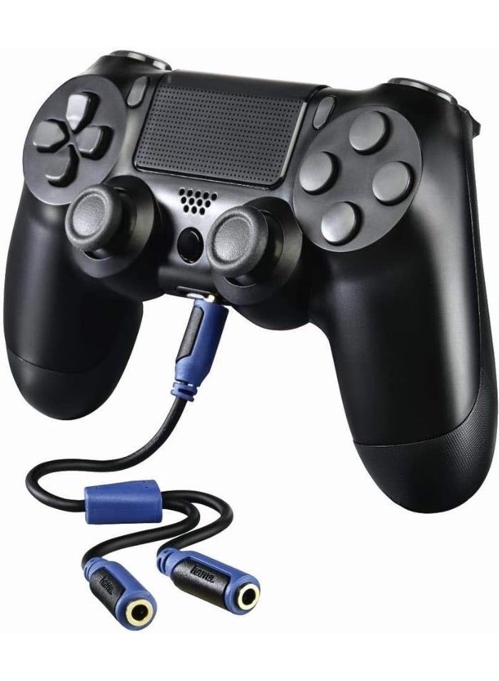 هاما محول صوت هاما فائق النعومة لسماعات PS4 والكمبيوتر الشخصي مع سقاطة مزدوجة لمقبس 3.5 ملم وكابل Y أسود/أزرق - Image 2
