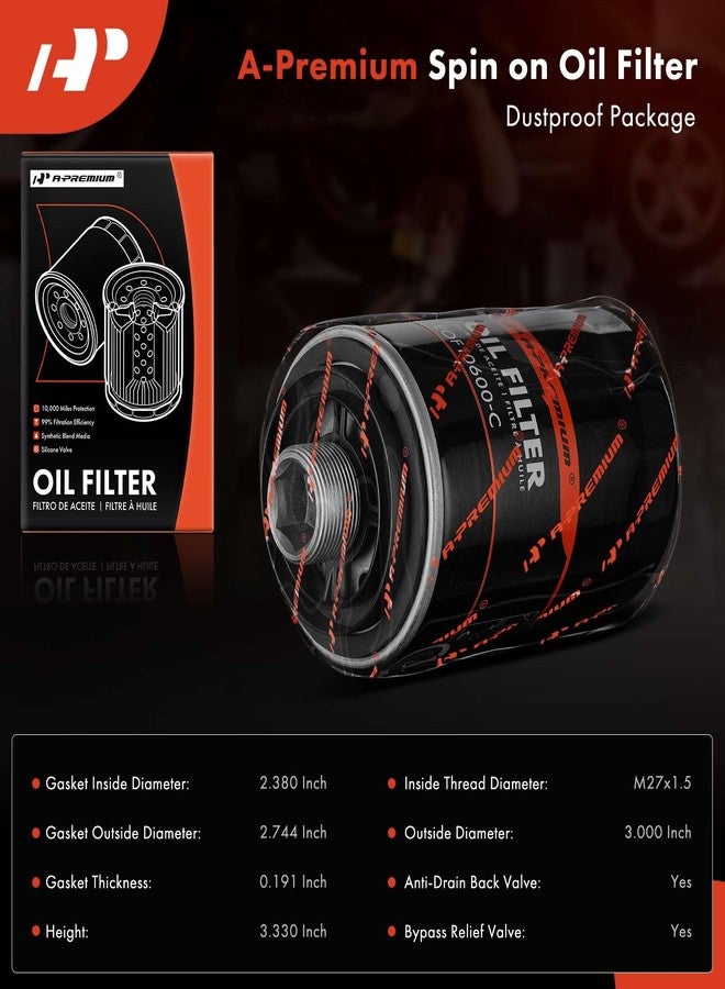 A-Premium 10K Miles Protection Spin On Oil Filter Compatible with Volkswagen Jetta, Passat, Tiguan, Beetle, CC, Eos, GTI & Audi A4, Q5, A5, A6, A3, Q3, TT, A3 Quattro, A4 Allroad, A4 Quattro, 2-PC Set - Image 2