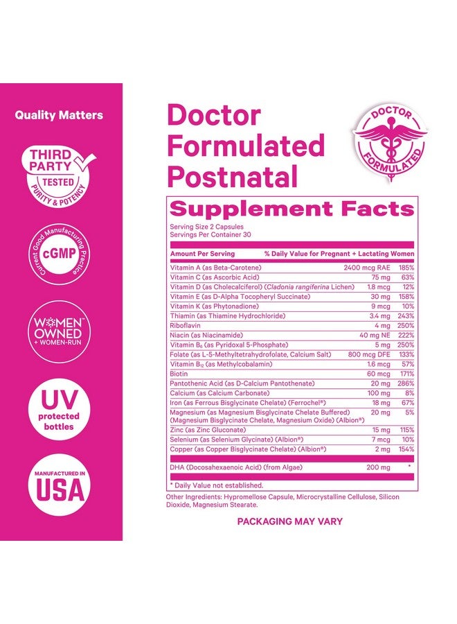 Pink Stork Total Postnatal Vitamins for Women - Mint Essenced Capsules with Vegan DHA, Iron, Folate, and Vitamin B12, Postpartum Recovery Essentials - 1 Month Supply - Image 4