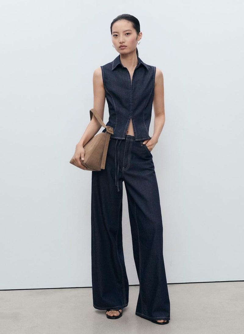 MANGO Contrast Stitching Denim Top  - Image 4
