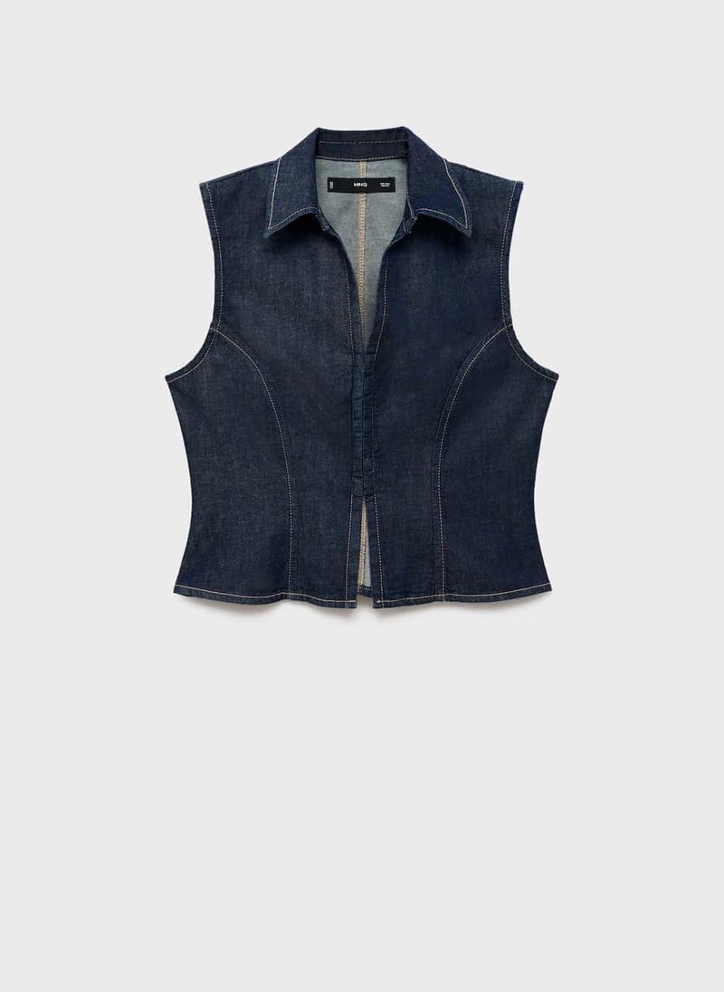 MANGO Contrast Stitching Denim Top  - Image 5