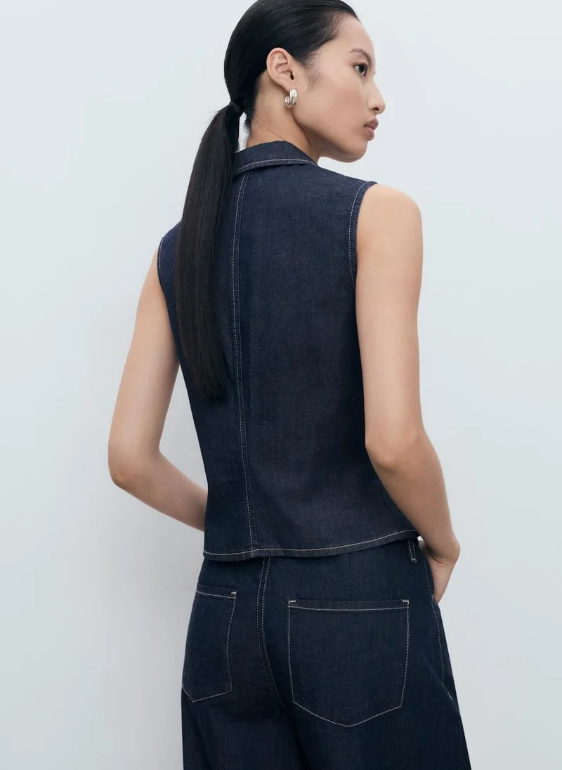 MANGO Contrast Stitching Denim Top