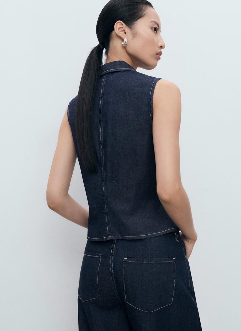 MANGO Contrast Stitching Denim Top  - Image 2