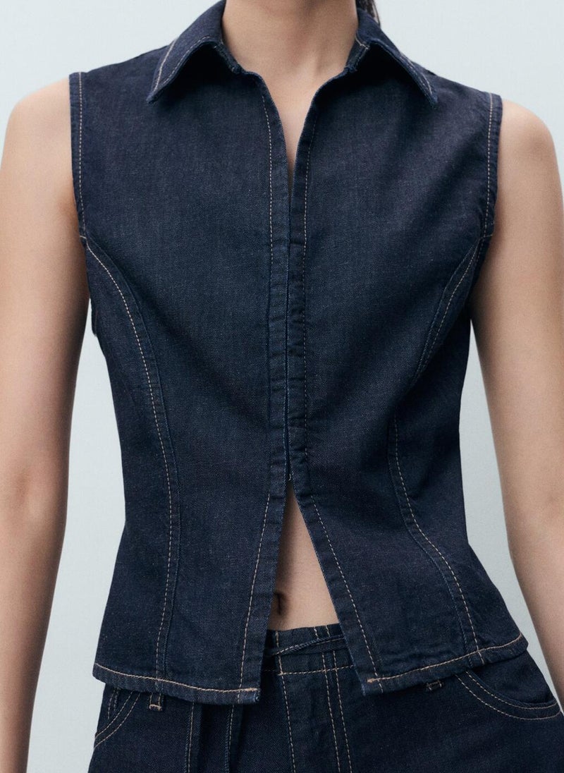 MANGO Contrast Stitching Denim Top  - Image 3