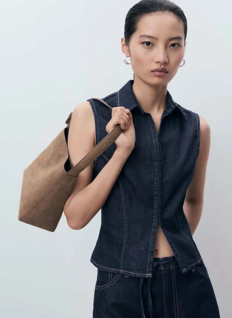 MANGO Contrast Stitching Denim Top