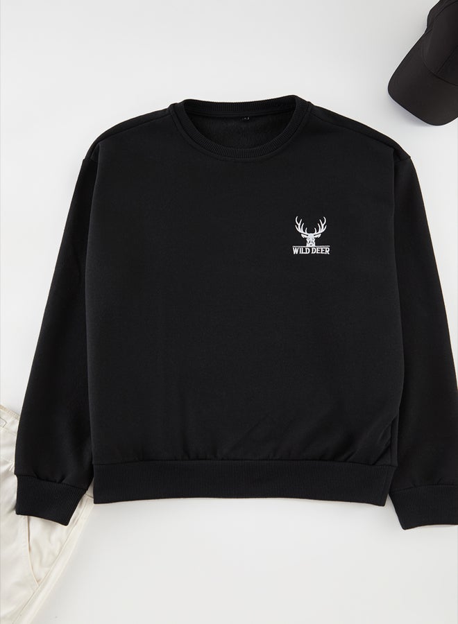 trendyol Black Oversize/Wide Cut Long Sleeve Animal Embroidered Sweatshirt - Image 2