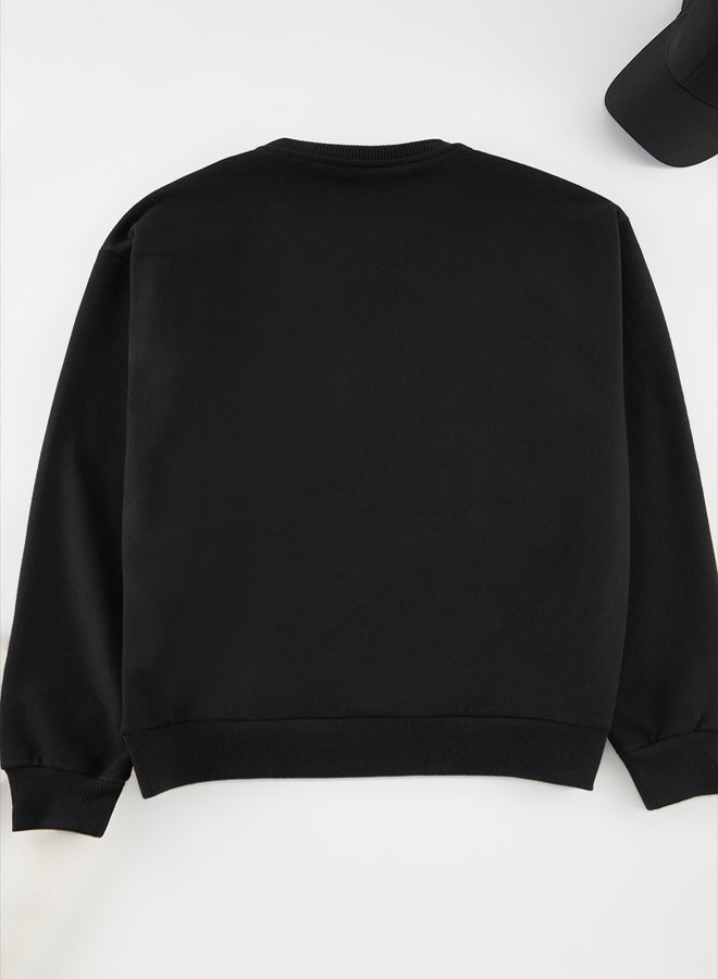 trendyol Black Oversize/Wide Cut Long Sleeve Animal Embroidered Sweatshirt - Image 4