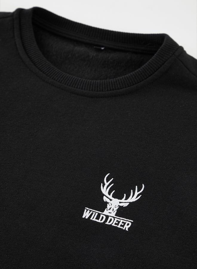 trendyol Black Oversize/Wide Cut Long Sleeve Animal Embroidered Sweatshirt - Image 3